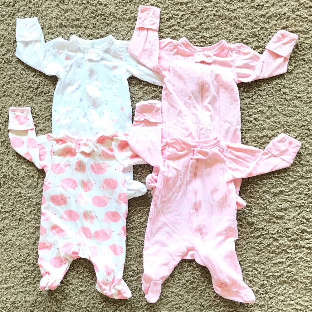 Newborn baby girl Zipup Pjs- set of 4